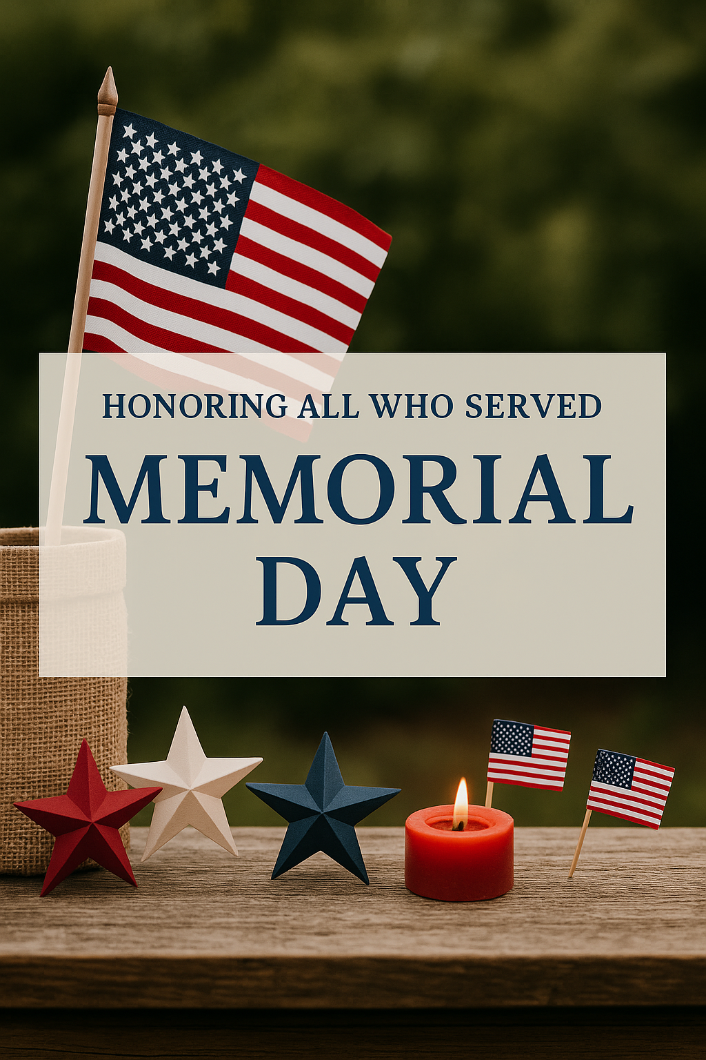 An American flag gently waving in the wind next to white roses on a granite headstone, symbolizing remembrance on Memorial Day.
